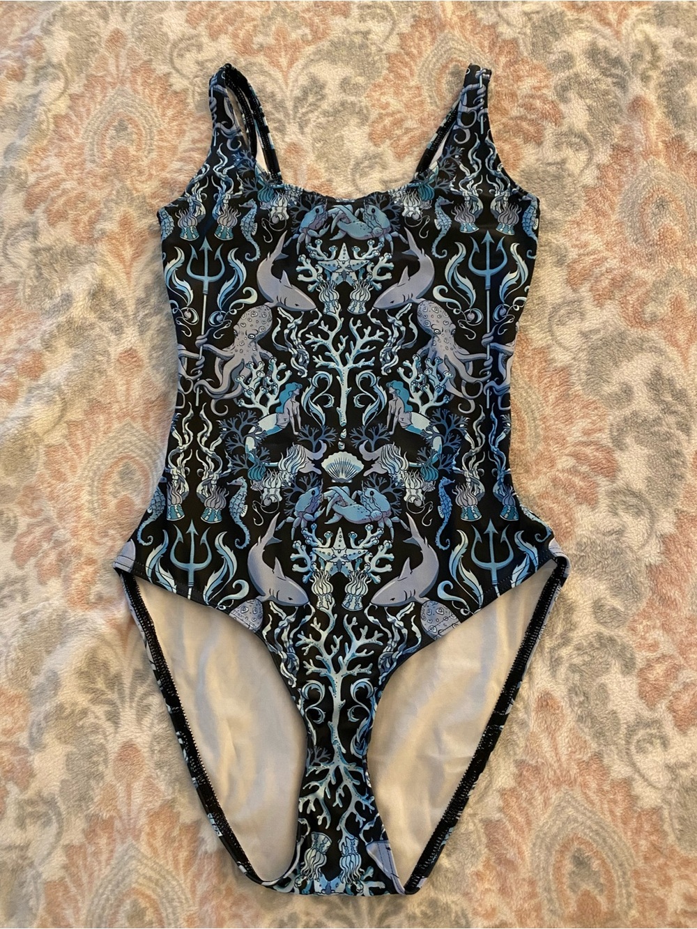 Blackmilk Black and Blue Nautical One-Piece Swimsuit XS